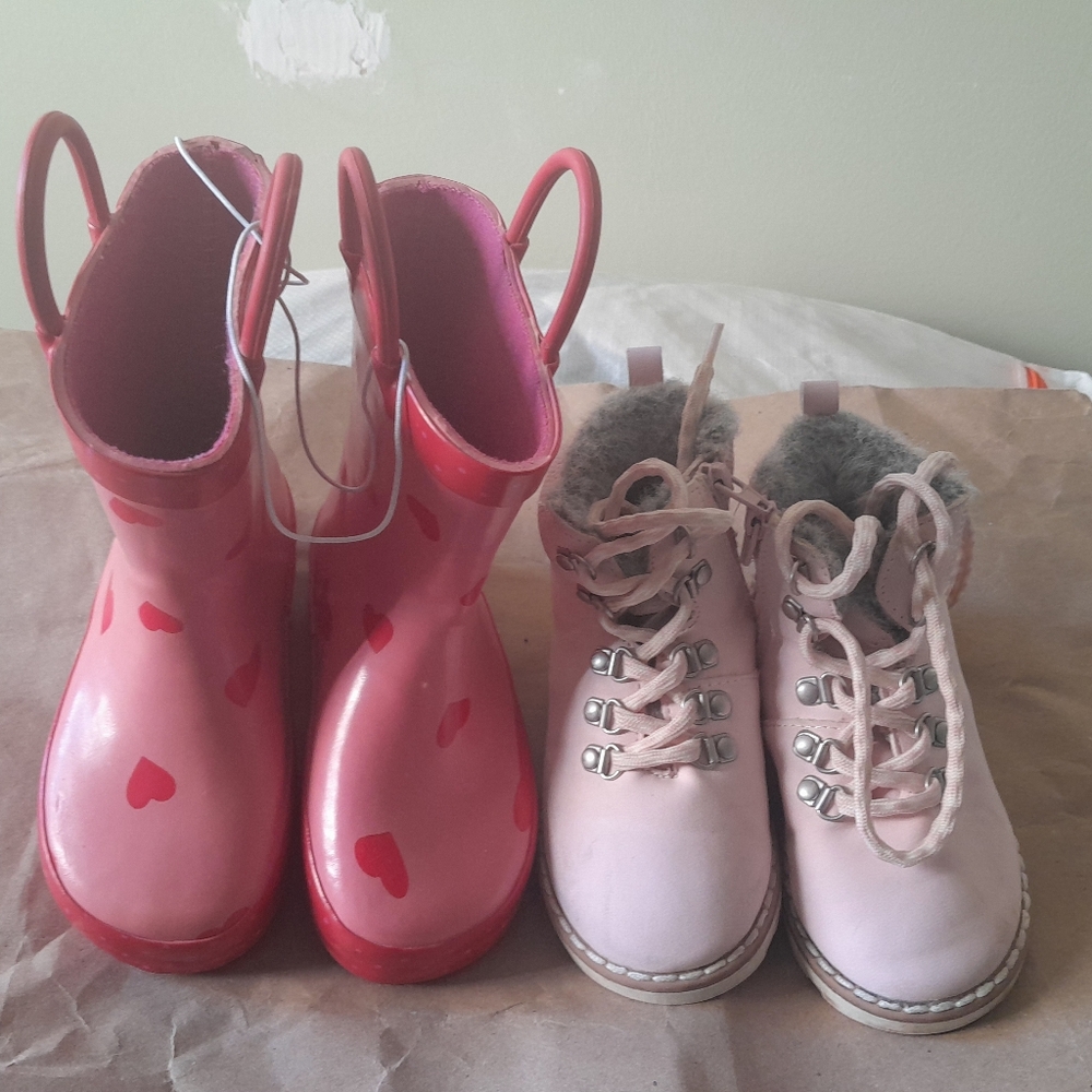 Pink Heart Rain Boots and Pink Fur-Lined Boots